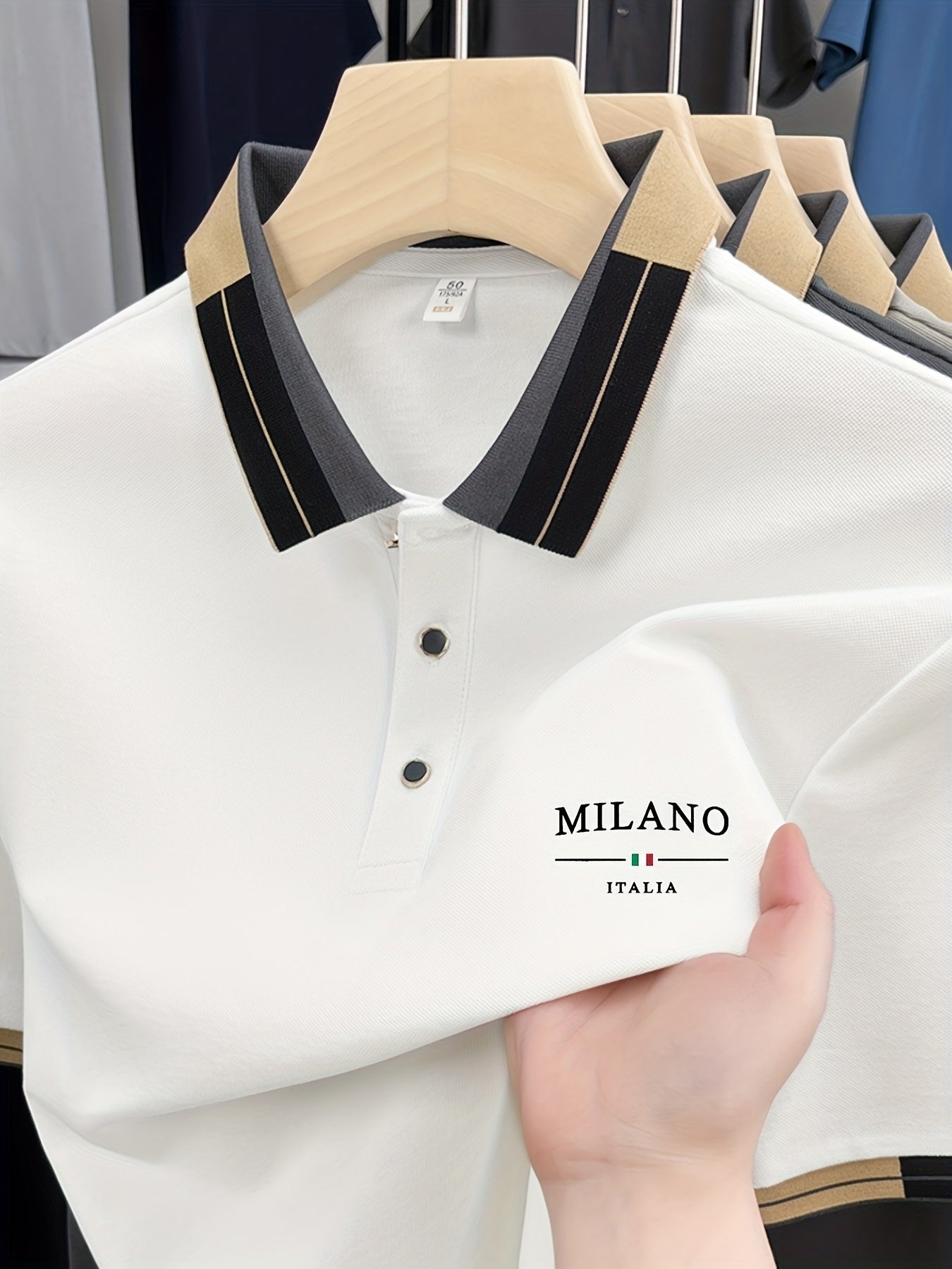 Men'S Lightweight Soft POLO Shirt with 'MILANO ITALIA' Print | Breathable Summer Casual And Business Wear, Regular Fit, Button Collar, Ideal for Vacation And Daily Use, Fashion Contrast Design, Soft Fabric