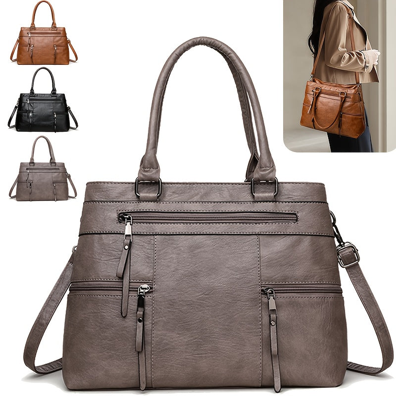 Sac professionnel pour femmes – convertible bandoulière/sac à main, fermeture zippée, intérieur spacieux, bandoulière amovible, idéal pour travail, voyage et usage quotidien, disponible en brun café/noir