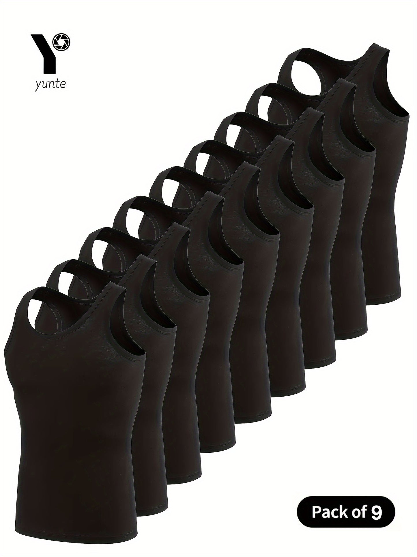 Lot de 9 Débardeurs Sport Homme – Sans Manches, Séchage Rapide, Respirants, Polyester, Col Rond, Coupe Regular