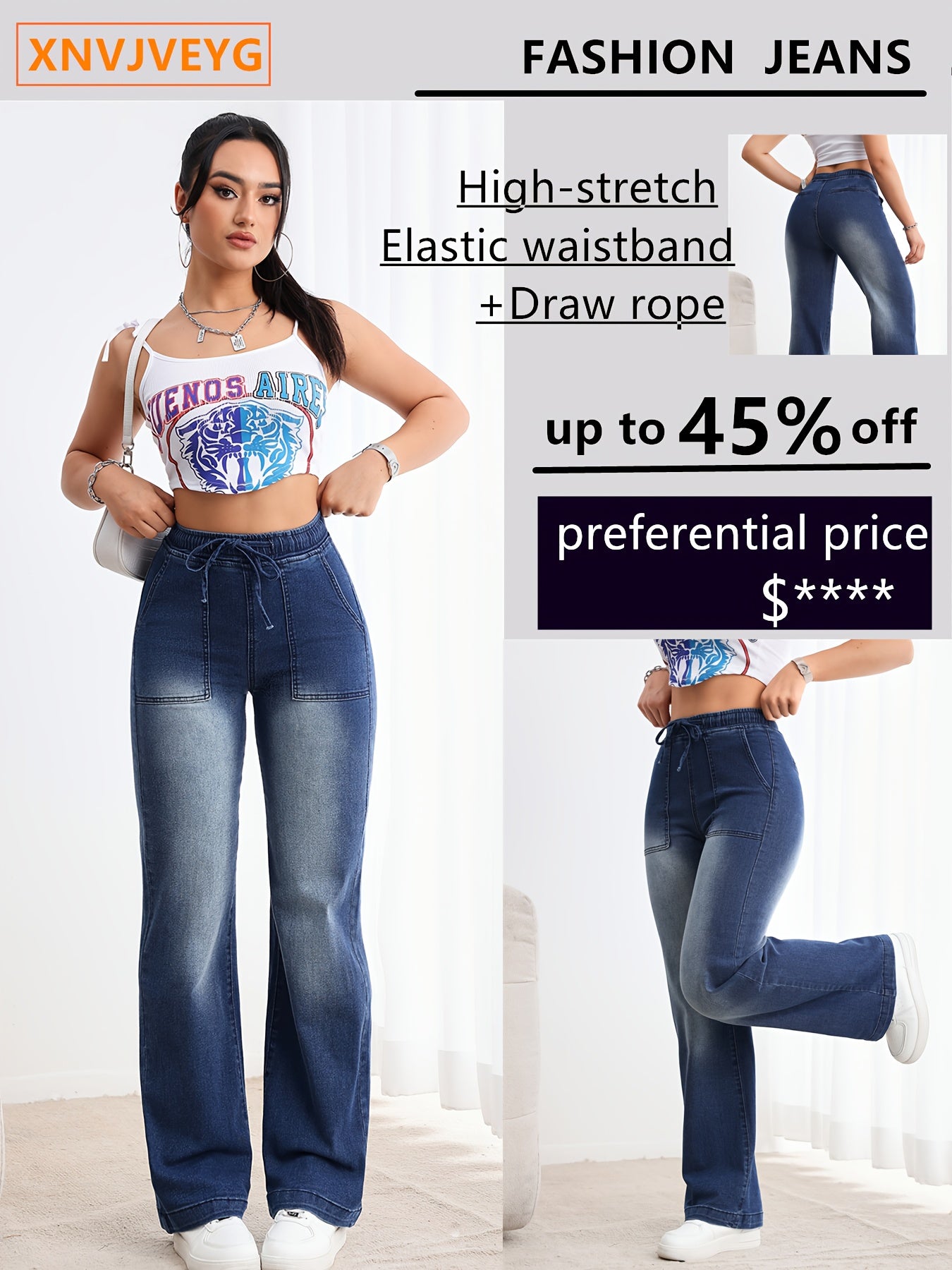 Jeans Femme Denim Doux Stylé Extensible Jambe Droite Poches Multiples Confort Quotidien Slim-Fit