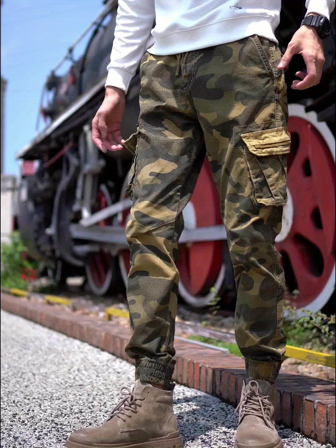 Pantalon cargo camouflage pour homme – style Y2K hip-hop, multi-poches, taille élastique, coupe régulière, confortable toute saison, streetwear décontracté