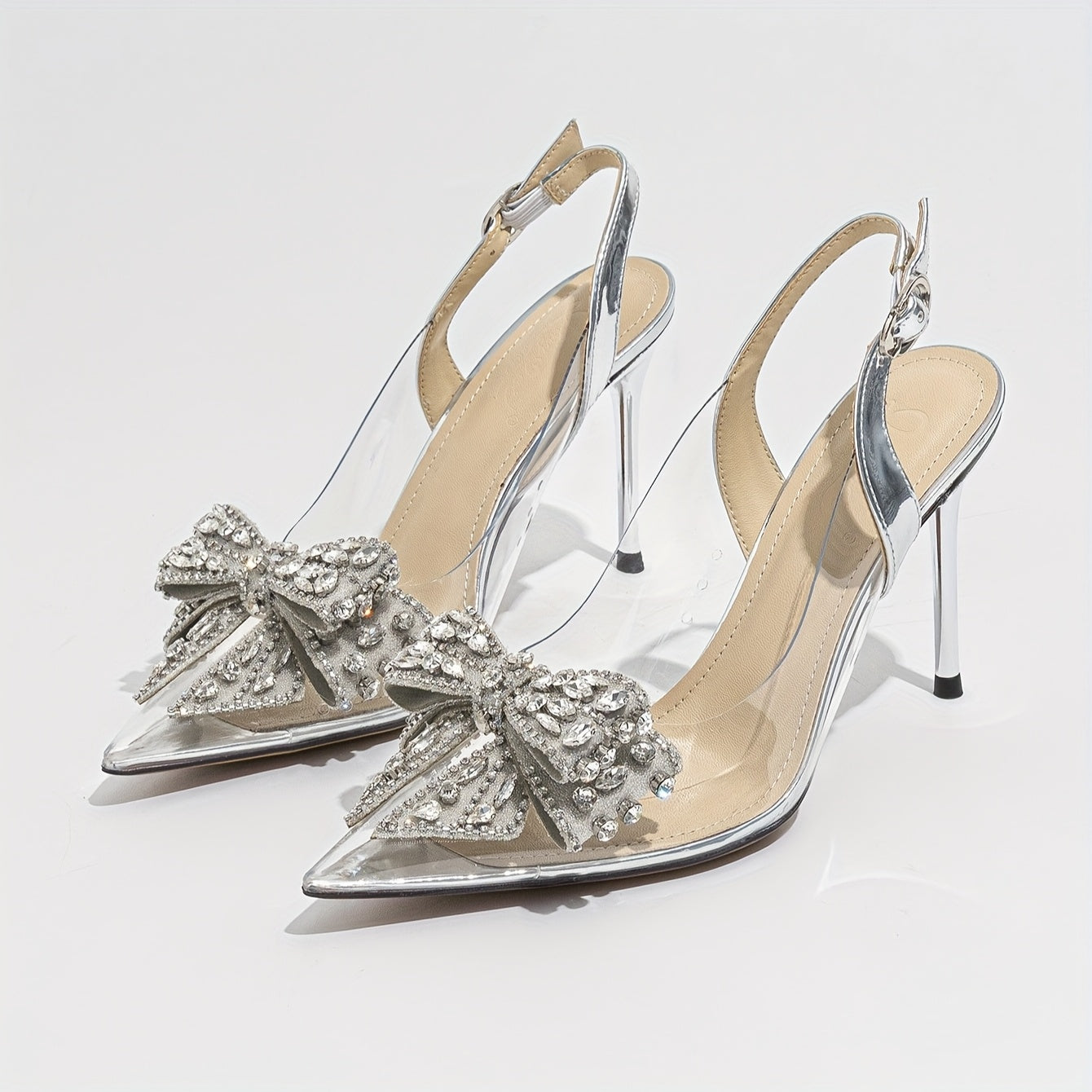 Sandales Élégantes et Sexy en TPU avec Nœud Papillon et Strass – Bout Pointu, Talons Aiguilles Hauts, Parfaites pour Mariages et Soirées d’Été en Extérieur