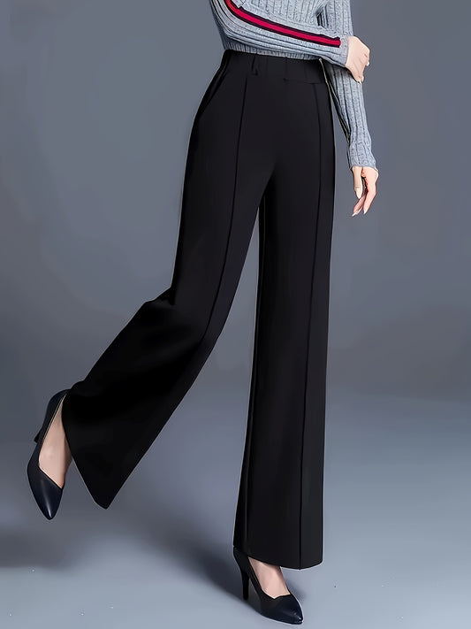 Pantalon Femme Taille Haute – Taille Élastique, Poches Obliques, Confortable, Bureau et Décontracté