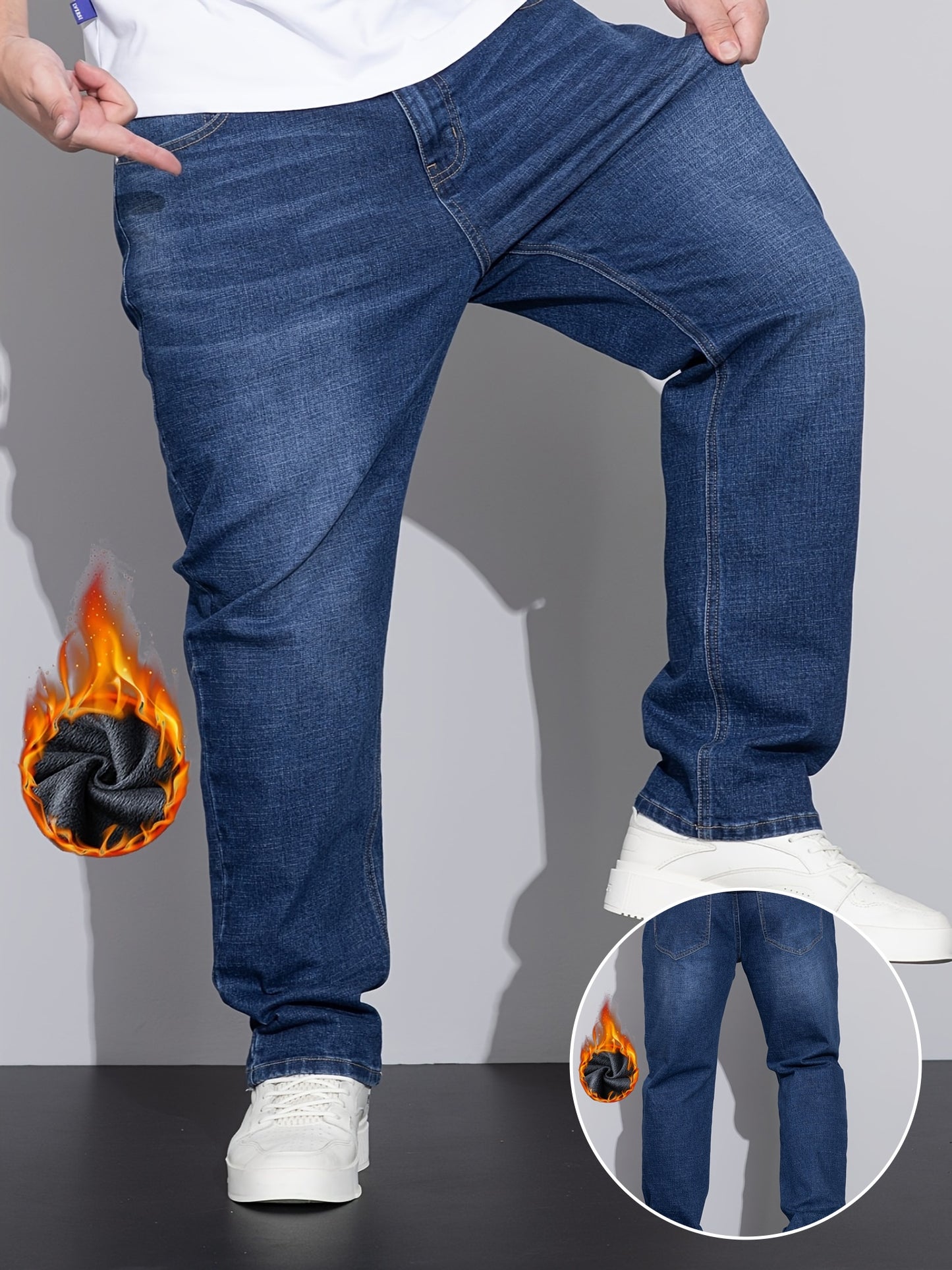 Jeans grande taille pour homme – doublure polaire, stretch, chaud, durable et confortable, idéal travail en extérieur, collection automne/hiver