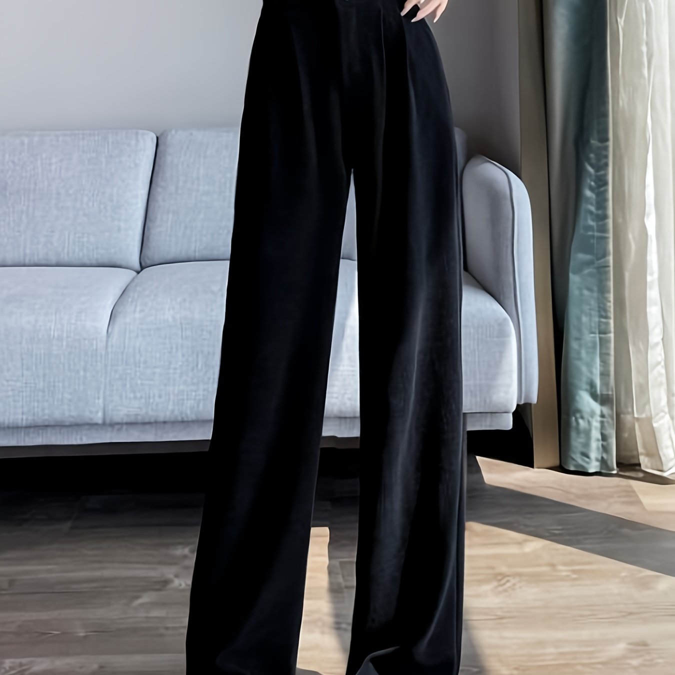 Pantalon Femme Jambe Large – Élégant, Taille Haute, Tissu Non Extensible, Bureau et Décontracté, Automne/Hiver