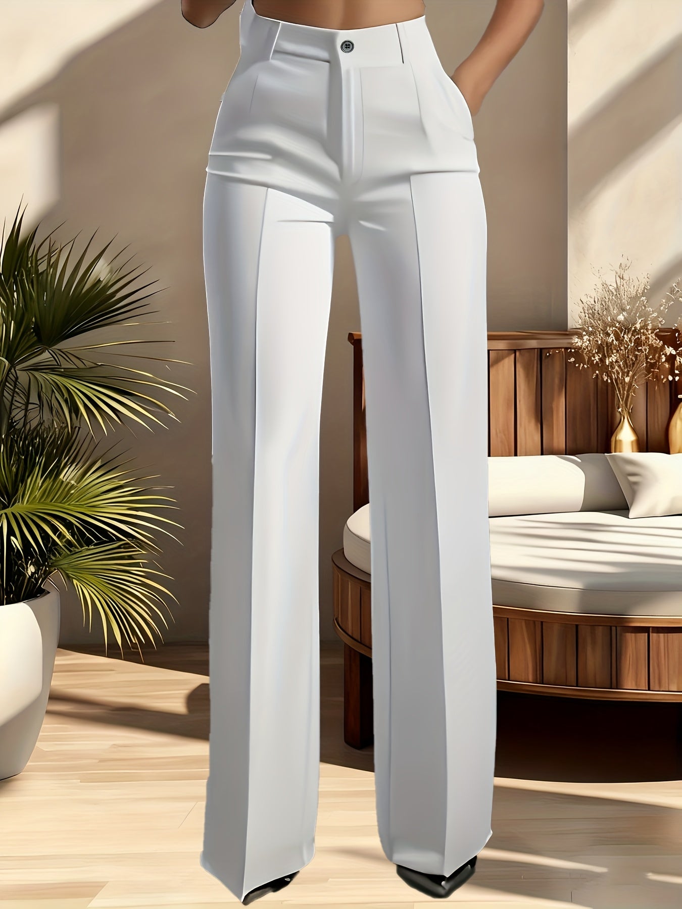 Pantalon Femme Élégant Légèrement Extensible – Slim Fit, Bureau et Décontracté, Tous Saisons, Avec Poches