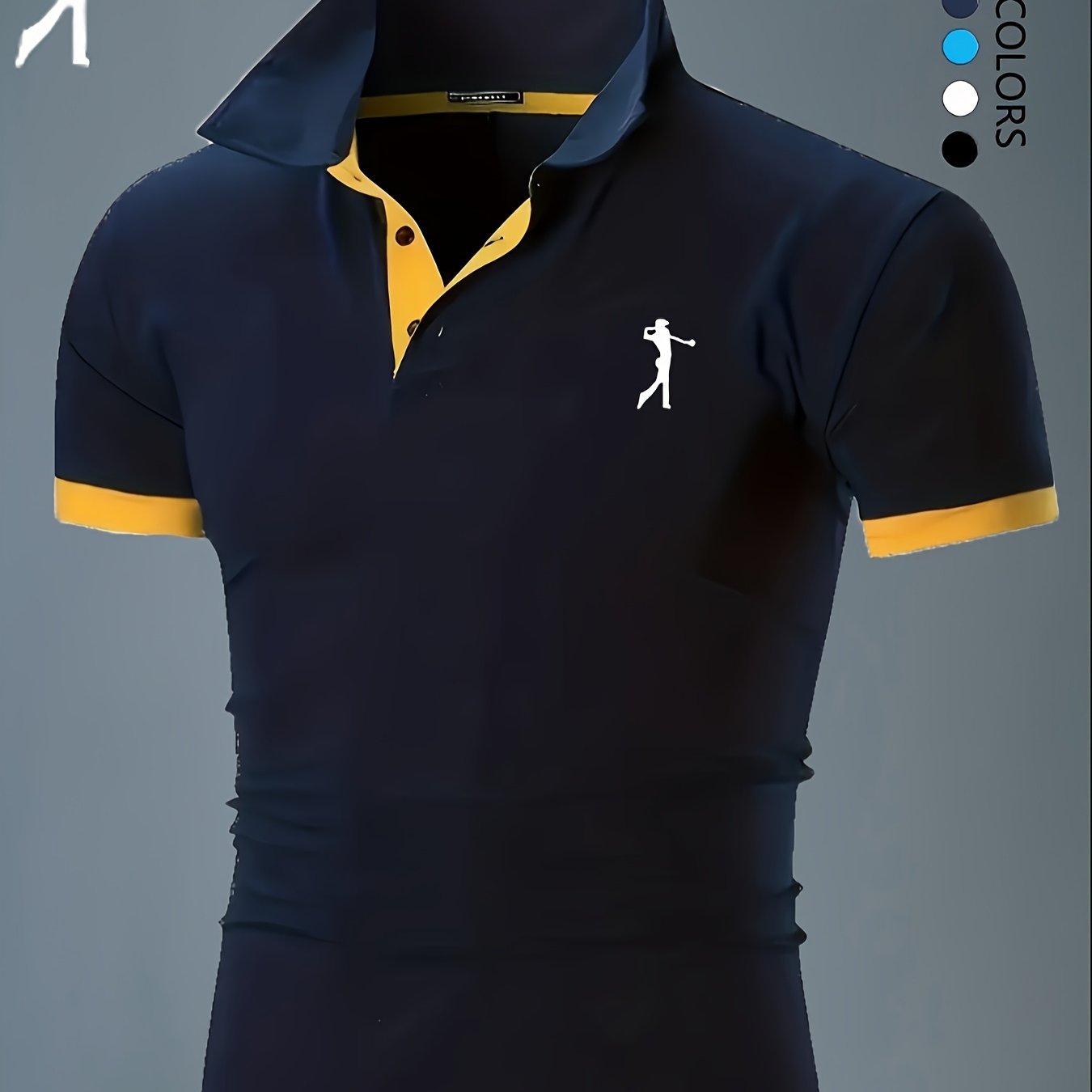 Men'S Summer Breathable Polo Shirt - Casual Short Sleeve, White with Blue Trim & Logo, Regular Fit, Geometric Pattern, Versatile for Business or Leisure Wear, Summer Casual Wear | Stylish Casualwear | Comfortable Fit