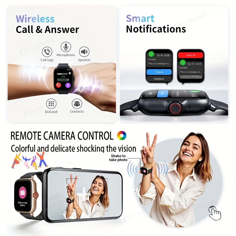 Montre Connectée 4,65 cm à Écran Tactile Complet – Appels Sans Fil, 100+ Modes Sport, Bluetooth 4.0, Bracelet Acier Inoxydable, Recharge USB, Contrôle Caméra et Musique à Distance, Compatible iPhone/Android, Cadeau Idéal pour les Passionnés de Fitness