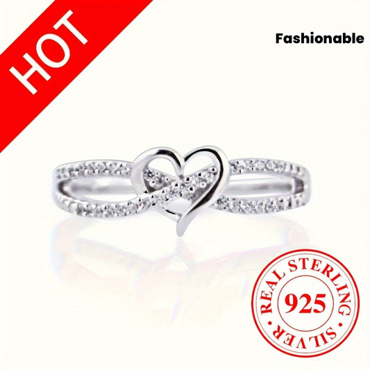 1pc 925 Sterling Silver Ring Trendy Heart Shape Penetrated With Infinity Sign Symbol Of Loyalty And Romance Unique Gift For Your Love Match Daily Outfits