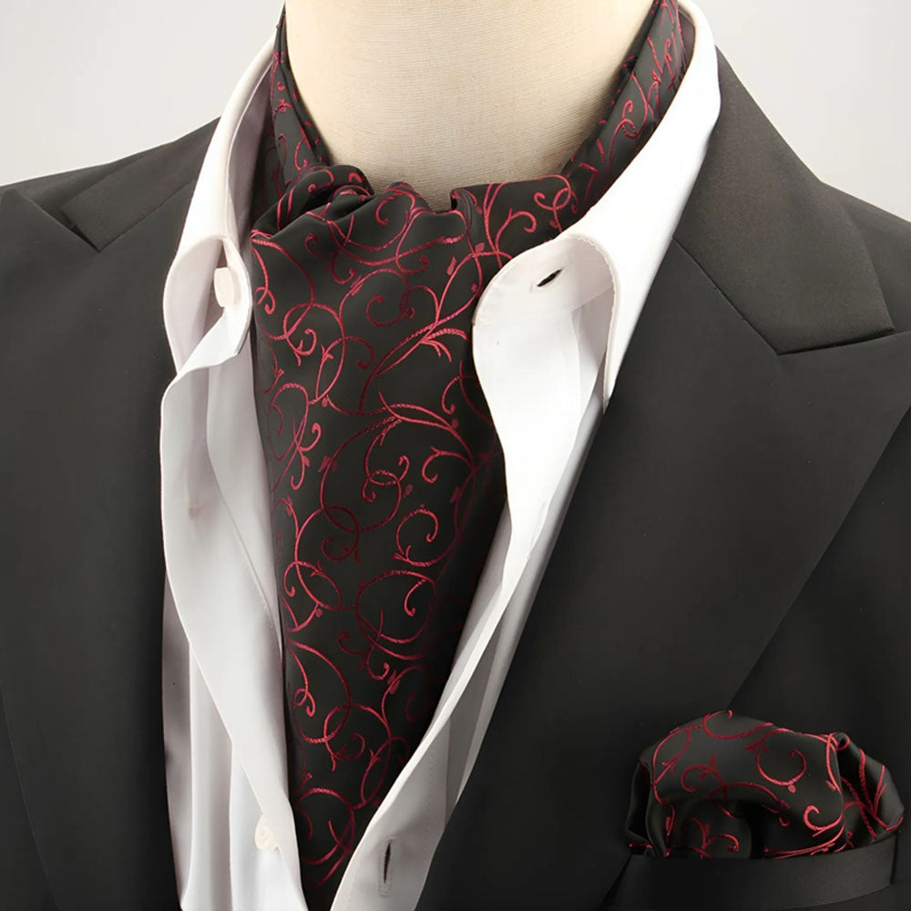 2pcs Ascot Homme – Écharpe et Pochette Style Rétro Britannique pour Mariages et Événements, Motifs Pois/Paisley/Fleur