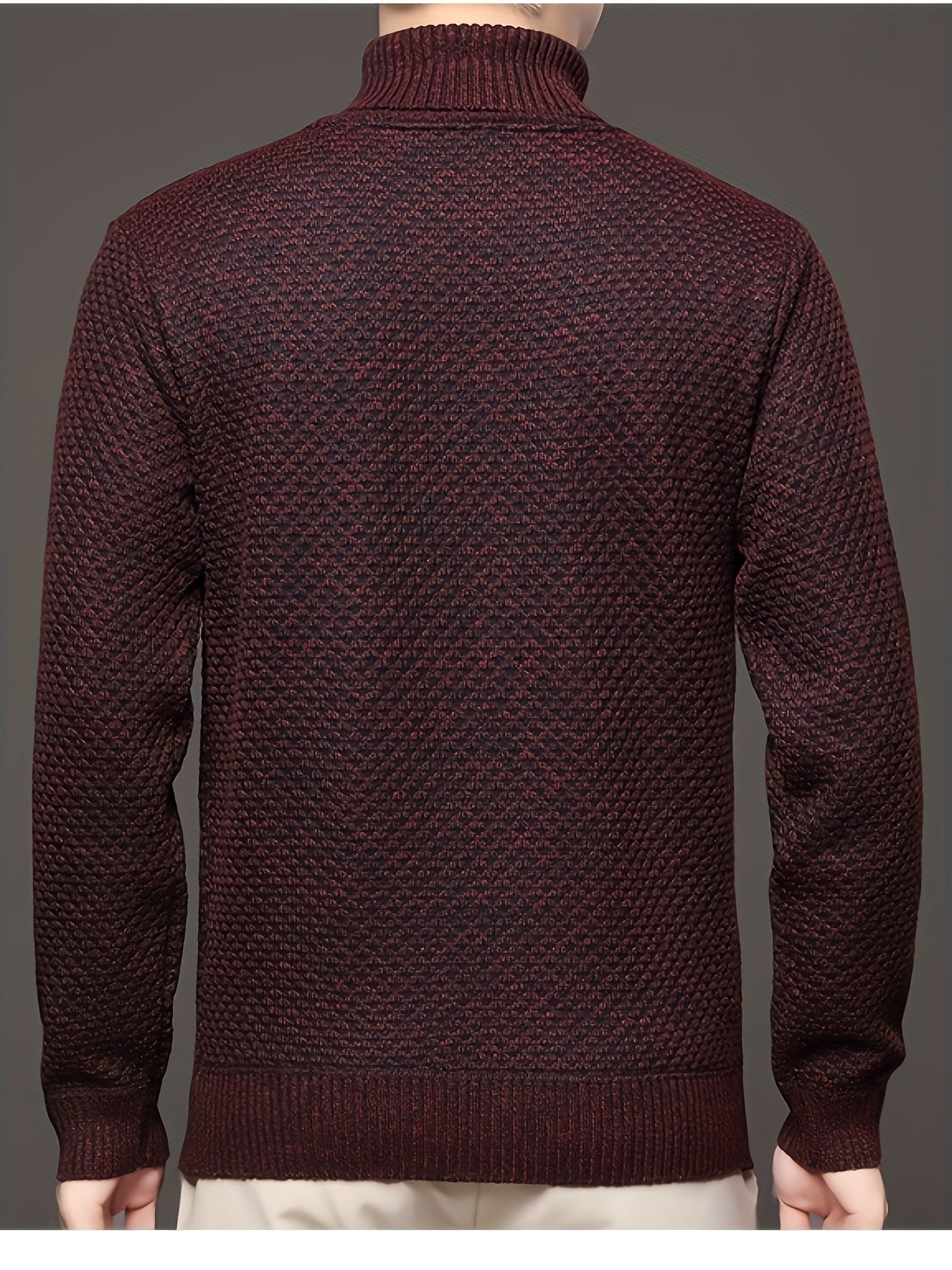 Men'S Autumn Jacquard Knit Sweater with a High Collar, Stylish And Fleece-Lined.