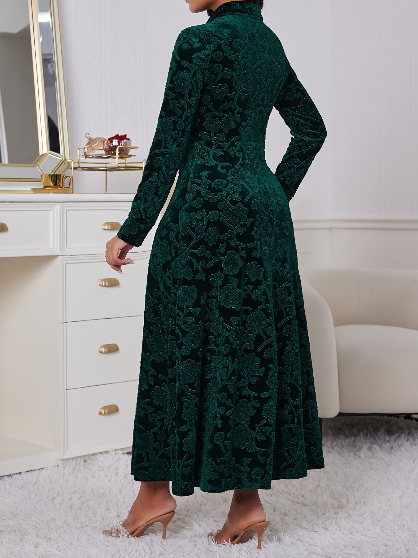 Robe Femme Élégante pour Événements Formels et Fêtes – Robe de Soirée Longue, Coupe Flatteuse, Fermeture Bouton à l’Avant