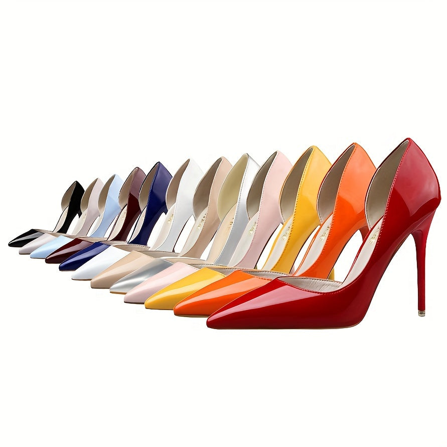 Escarpins Élégants Femme à Talons Aiguilles – Bout Pointu, Cuir PU Verni, Design Sexy à Découpes Latérales, Chaussures Habillées Tendance