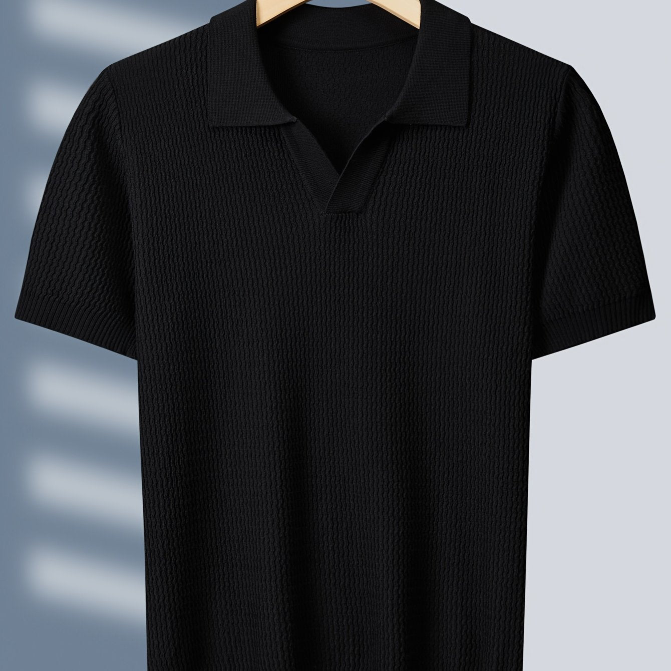 Tehan Brand Men's Clothing, Crafted with Heavy-processed Wave-pattern Jacquard Fabric, Knitted Shirt with American-style Lapel. Lightweight Business Casual High-quality Light Luxury Fabric, Fashionable Mature and Handsome Des