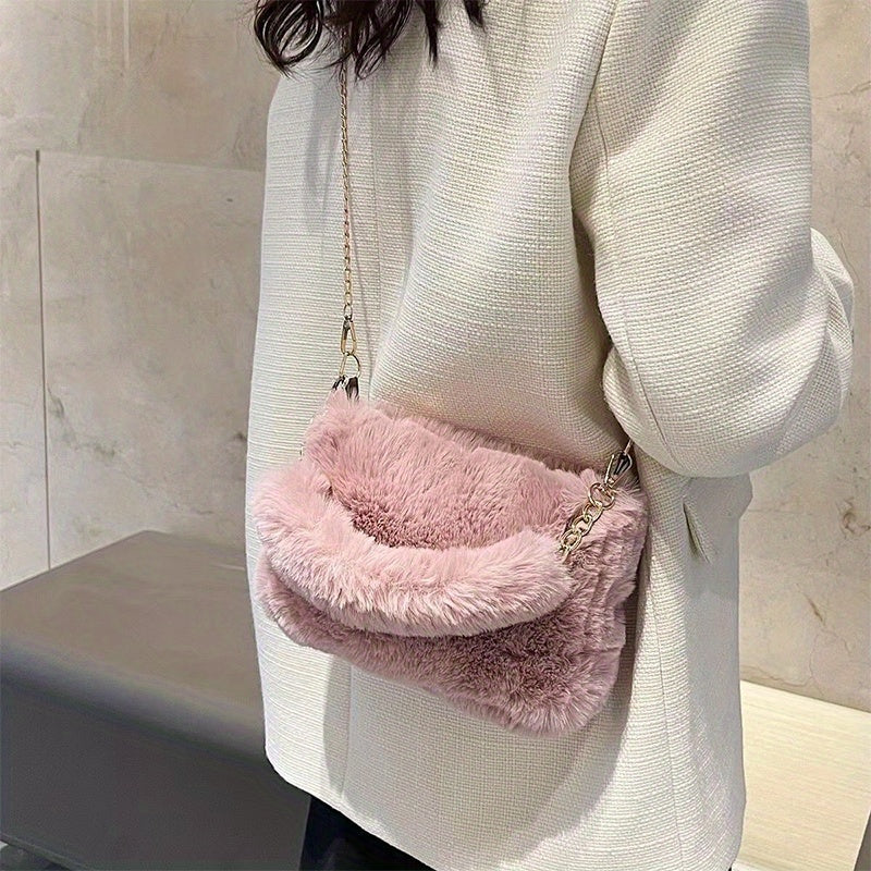 Sac à Main Femme Automne/Hiver – Sac Bandoulière Tendance en Peluche, Sangle Réglable, Petit Sac Carré Léger et Stylé, Fermeture Éclair, Doublure Synthétique, Disponible en 5 Couleurs