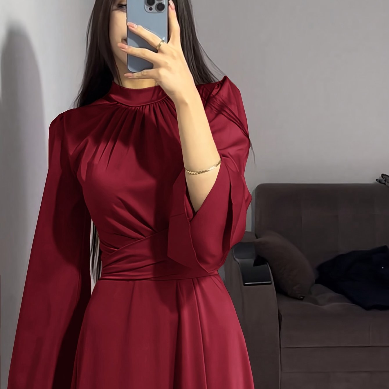 Elegant Arab Dress | Solid Color, Suitable for Spring/Summer/Fall Seasons