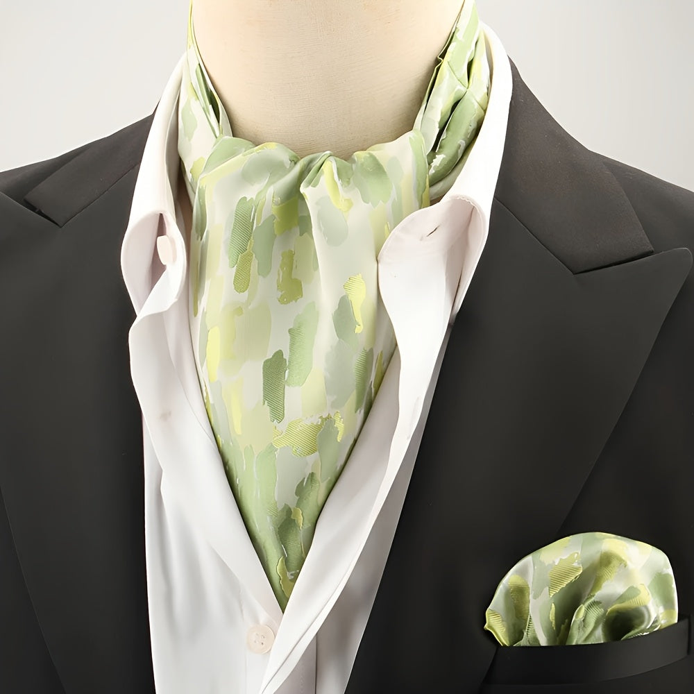 2pcs Ascot Homme – Écharpe et Pochette Style Rétro Britannique pour Mariages et Événements, Motifs Pois/Paisley/Fleur