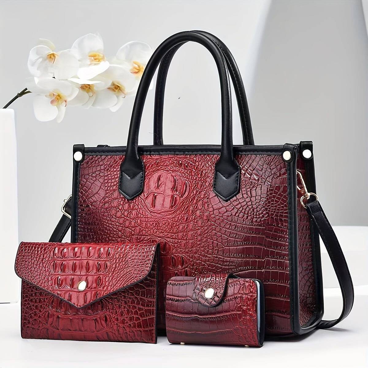 Sac crocodile luxe léger grand format tendance trois pièces mère élégante