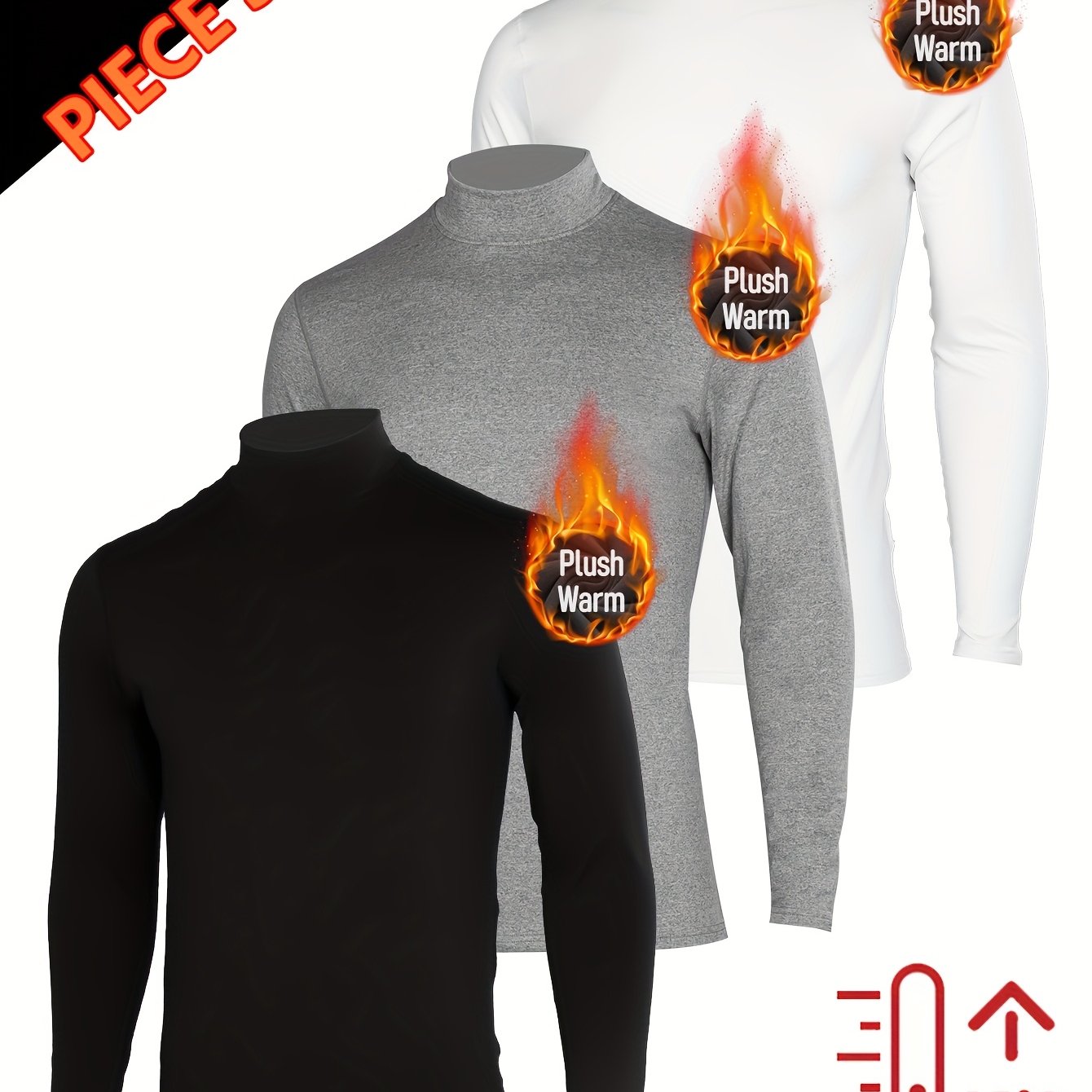 3pcs Sous-Vêtements Thermiques Homme – Col Montant Manches Longues