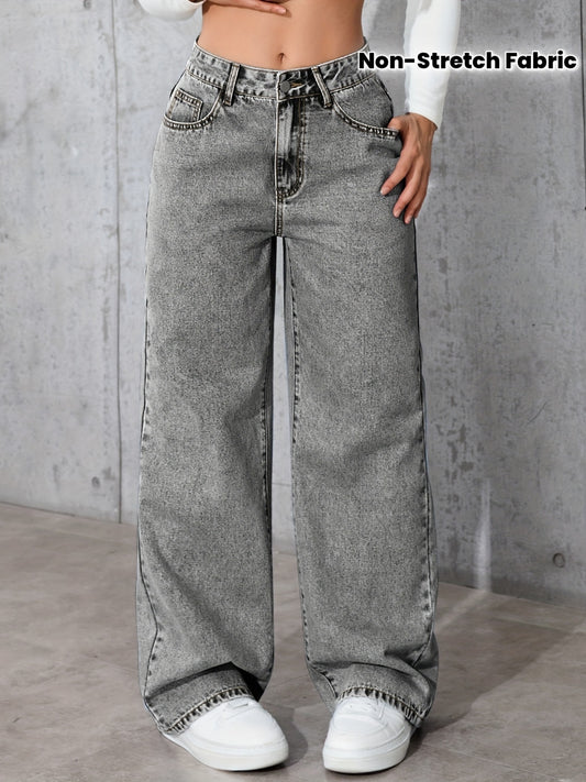 Jeans Femme Décontracté Jambe Large Denim Bleu Clair Jambe Droite Non Extensible Style Street Toute Saison Confortable