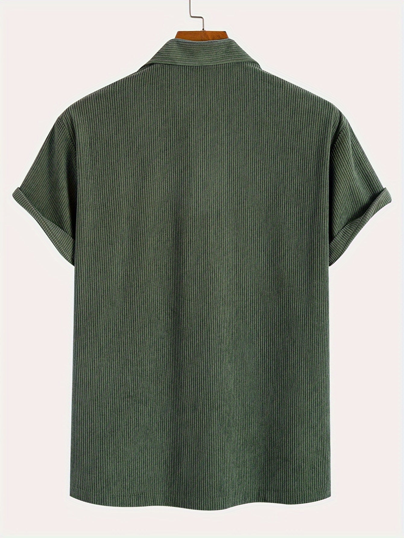 Men's Fashion Stretch Corduroy Shirt, Light Beige-Friendly Breathable Fabric with Turn- Collar and 4/1 Button Half Placket for Casual Streetwear Summer New Arrival in Military Green