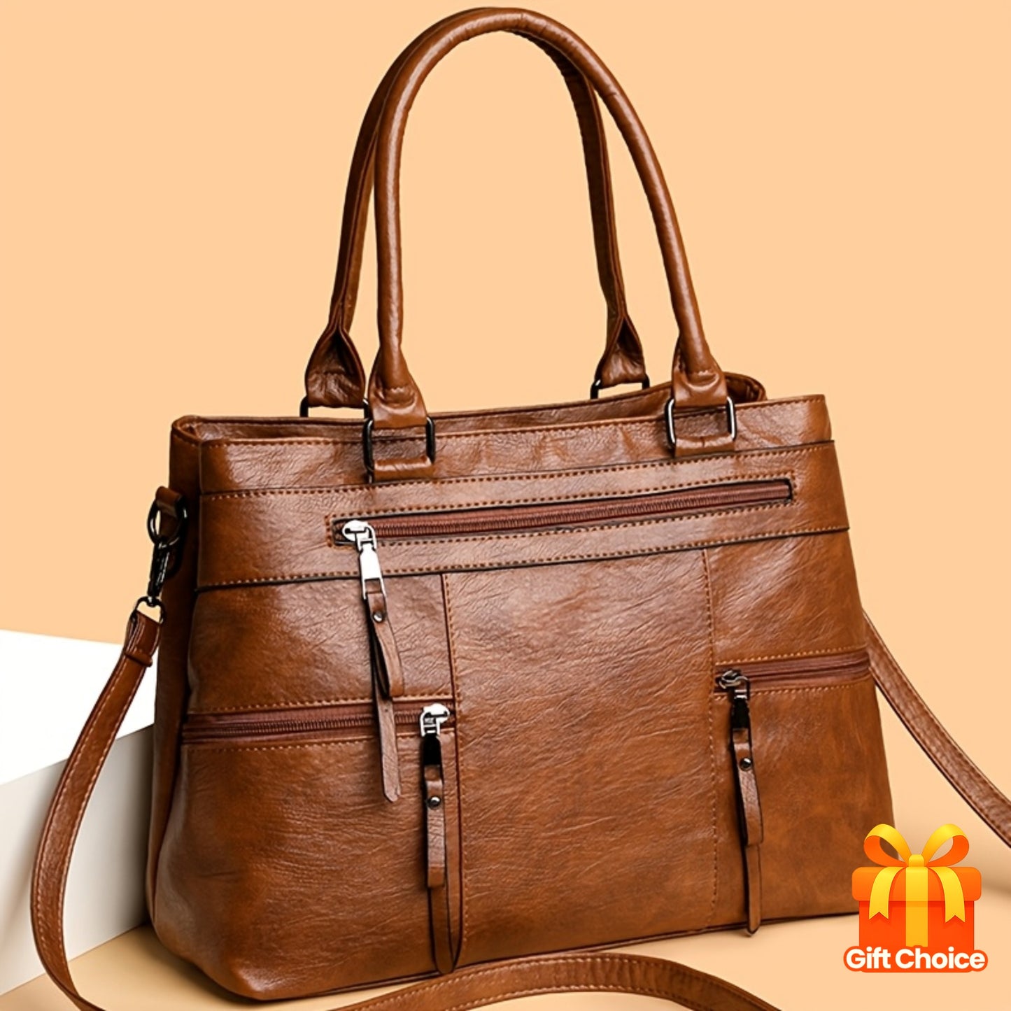 Sac professionnel pour femmes – convertible bandoulière/sac à main, fermeture zippée, intérieur spacieux, bandoulière amovible, idéal pour travail, voyage et usage quotidien, disponible en brun café/noir