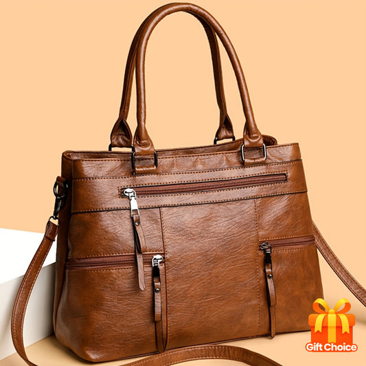 Sac professionnel pour femmes – convertible bandoulière/sac à main, fermeture zippée, intérieur spacieux, bandoulière amovible, idéal pour travail, voyage et usage quotidien, disponible en brun café/noir