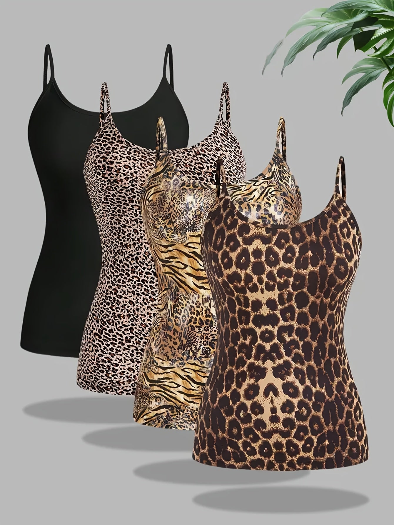 Lot de 4 débardeurs élégants grande taille – camisoles en polyester très extensible avec motifs aléatoires, style gilet tricoté pour toutes saisons