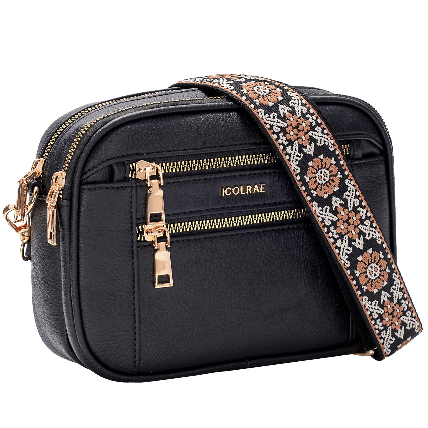 Sac bandoulière en PU grande capacité – plusieurs poches, fermeture zippée, idéal pour trajets et voyage, disponible en noir/blanc