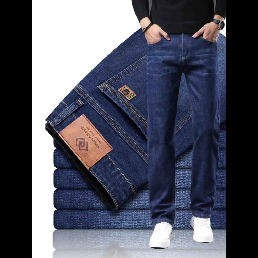 Jean classique pour homme – coupe droite semi-formelle, denim extensible, style business