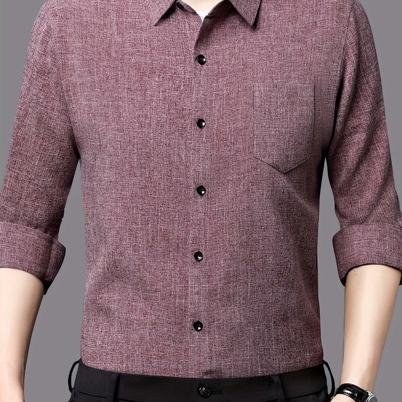 Men's Breathable Long Sleeve Shirt - Black, Button-Up Collar Design with Chest Pocket, Lightweight & Moisture-Wicking Fabric for Casual Wear, Perfect for Spring & Summer, Breathable Apparel | Classic Buttonup Shirt | Nonstret