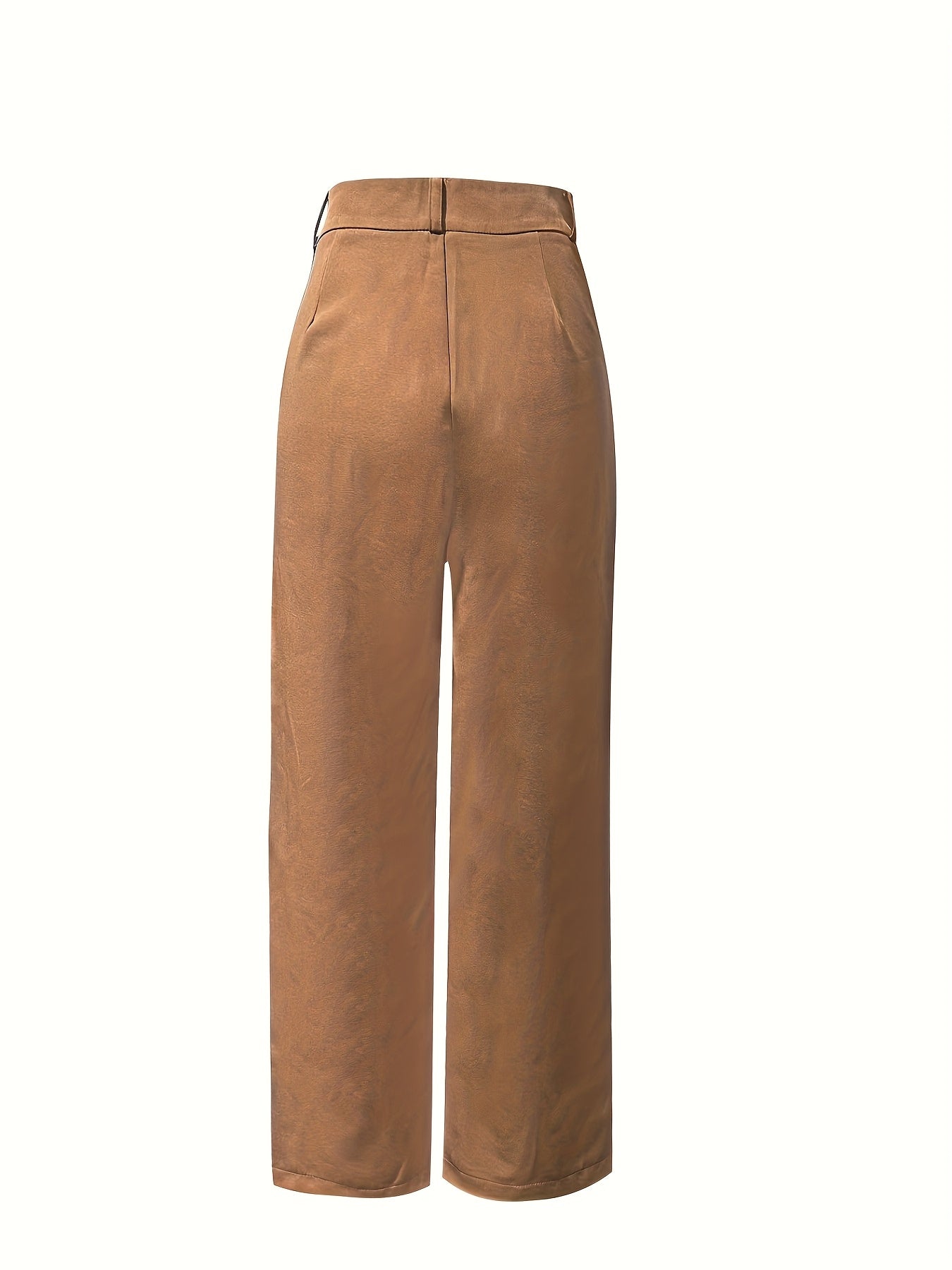 Pantalon Femme Élégant Taille Haute – Jambe Droite, Fermeture Zippée, Sans Ceinture, Couleurs Neutres (Marron/Beige/Noir/Gris), Bureau et Décontracté, Tous Saisons