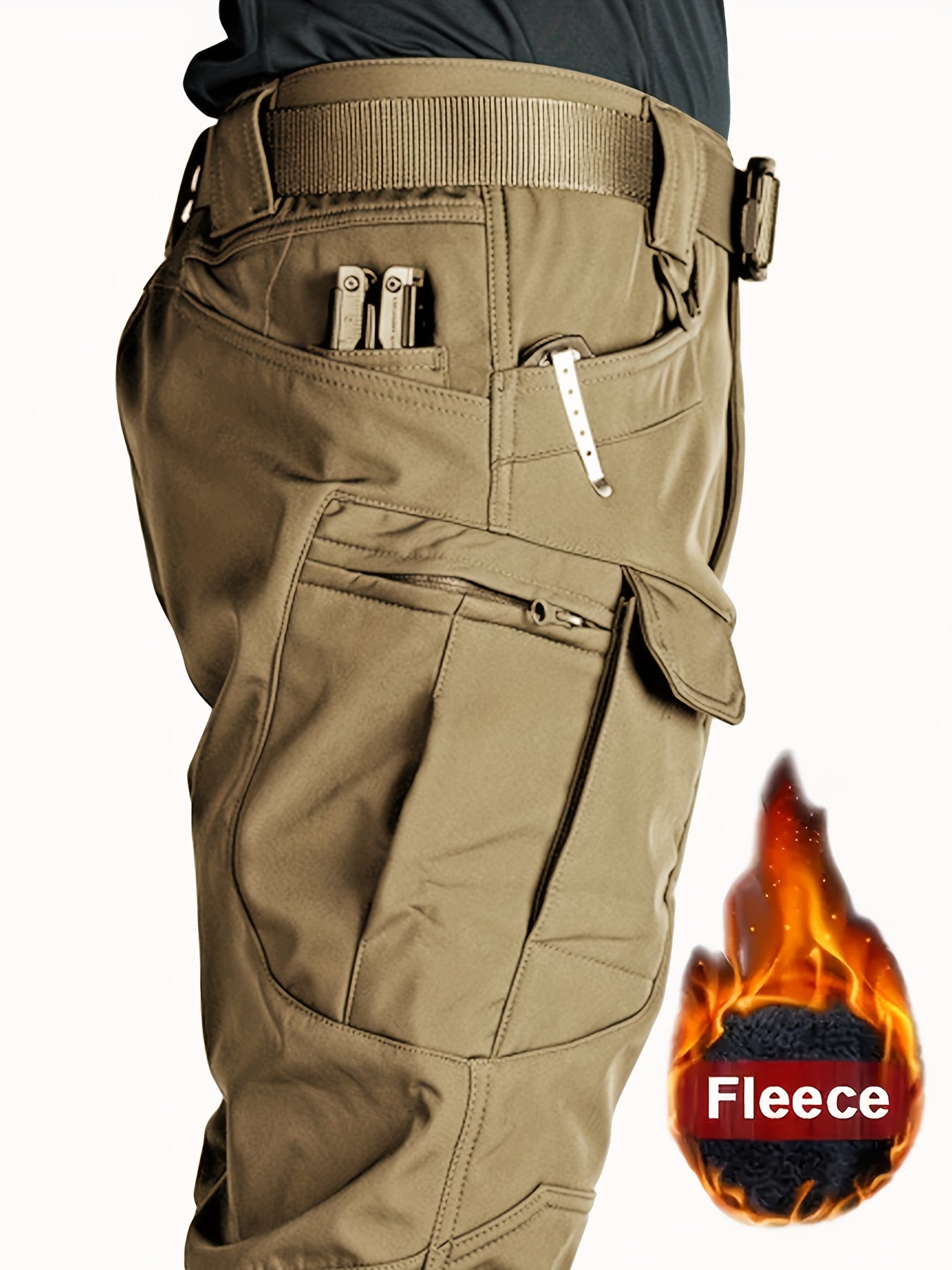Pantalon cargo tactique d’hiver pour homme – doublure polaire épaisse, coupe coupe-vent, multi-poches, tissu extensible, couleur unie, idéal pour activités outdoor par temps froid