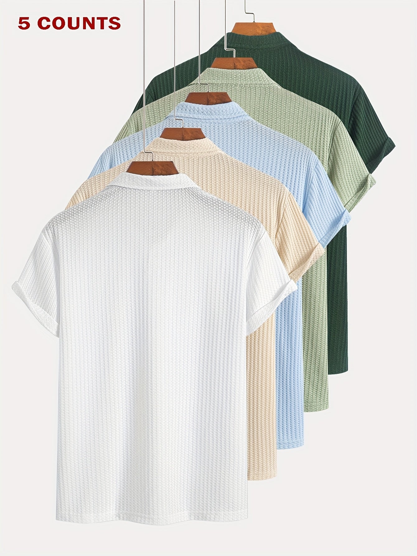 Set of 5 Short-Sleeve Polo Shirts with Jacquard Texture for Summer Casual Sports, Knit