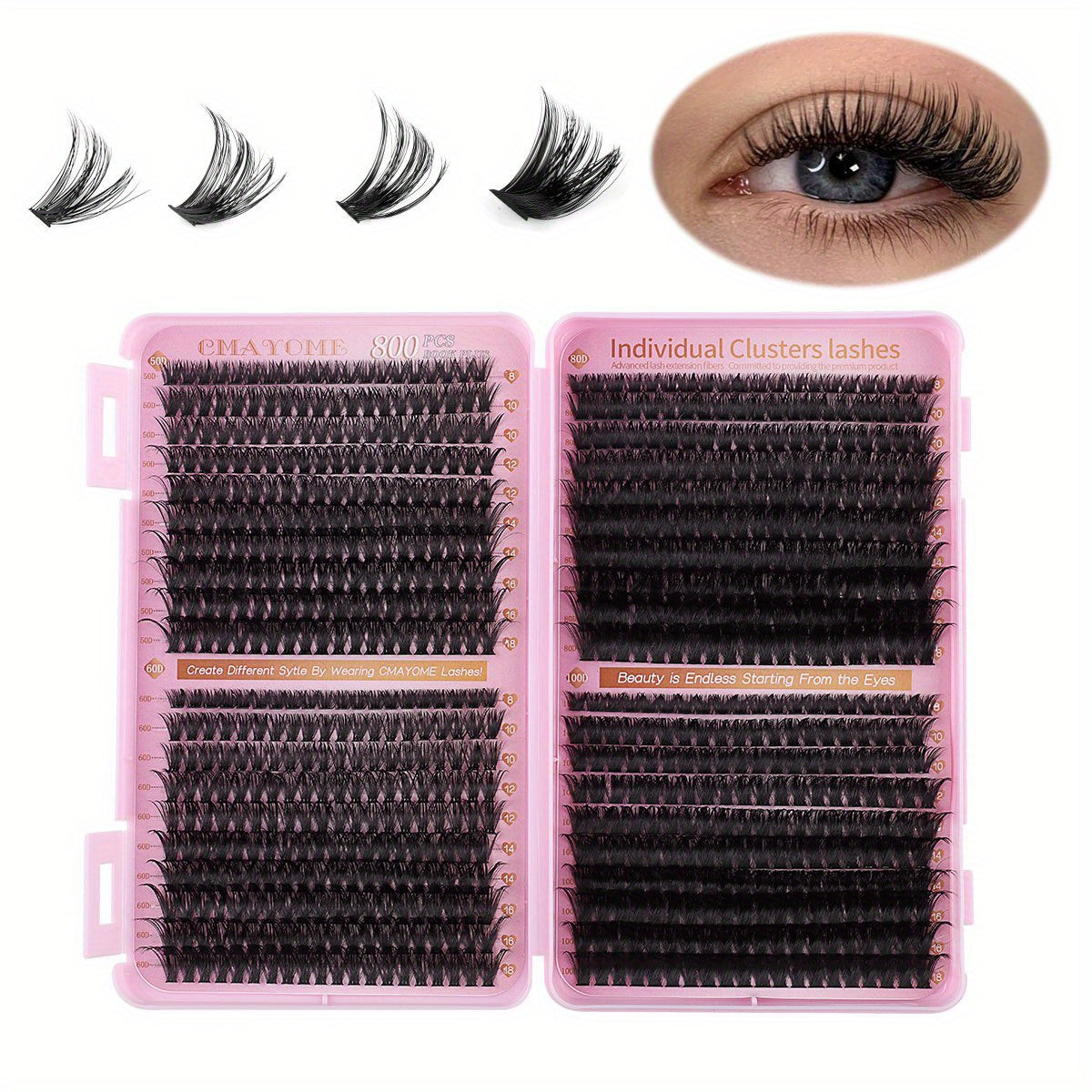 Kit d’Extensions de Cils en Paquets 200/800 – Cils Épais et Légers, D Curl Style Russe 0,05 mm, Volume Naturel et Recourbés, Adhésif Longue Durée, Réutilisables, Parfaits pour Maquillage Quotidien et Soirées