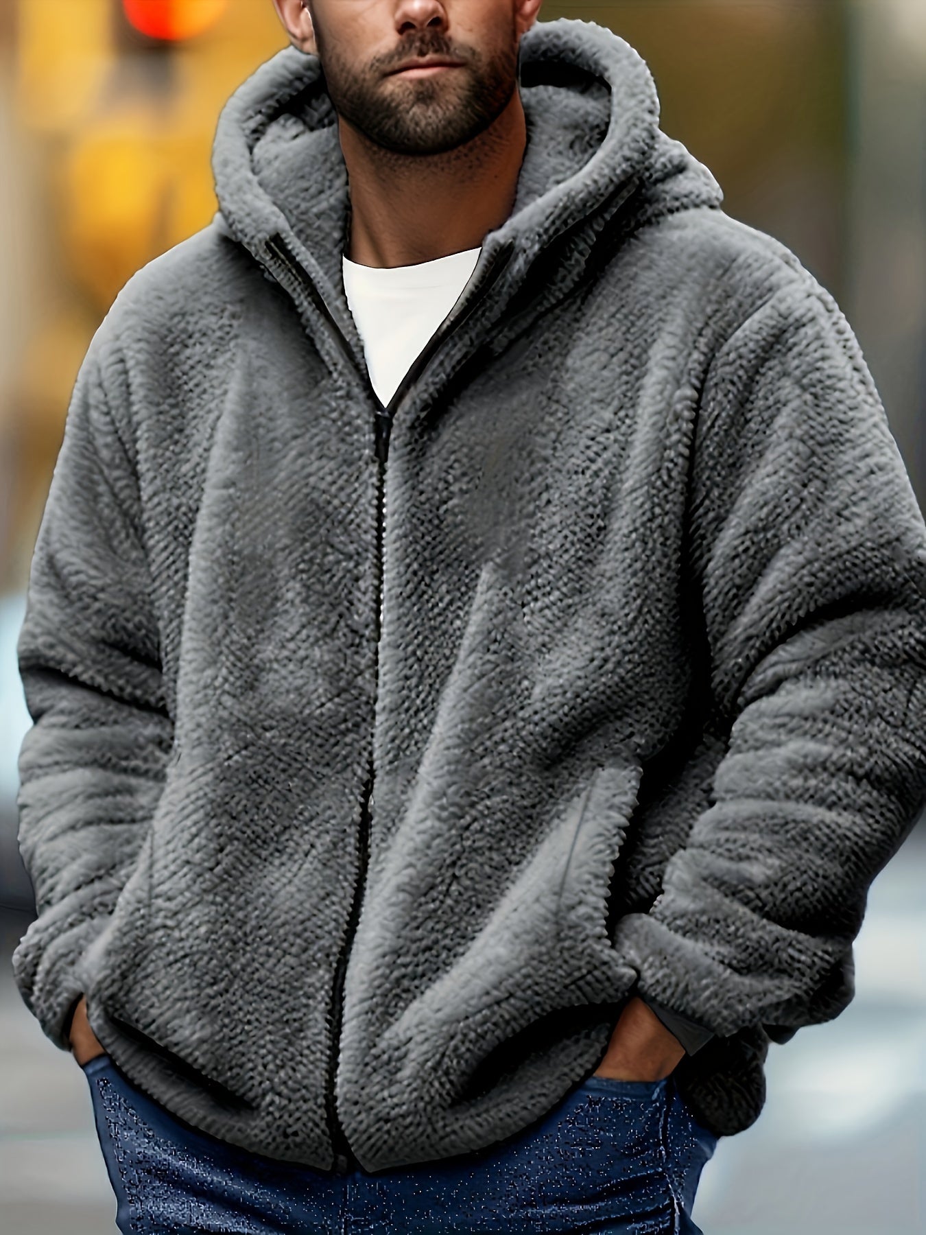 Veste à Capuche Homme Grande Taille – Gris Clair Hiver