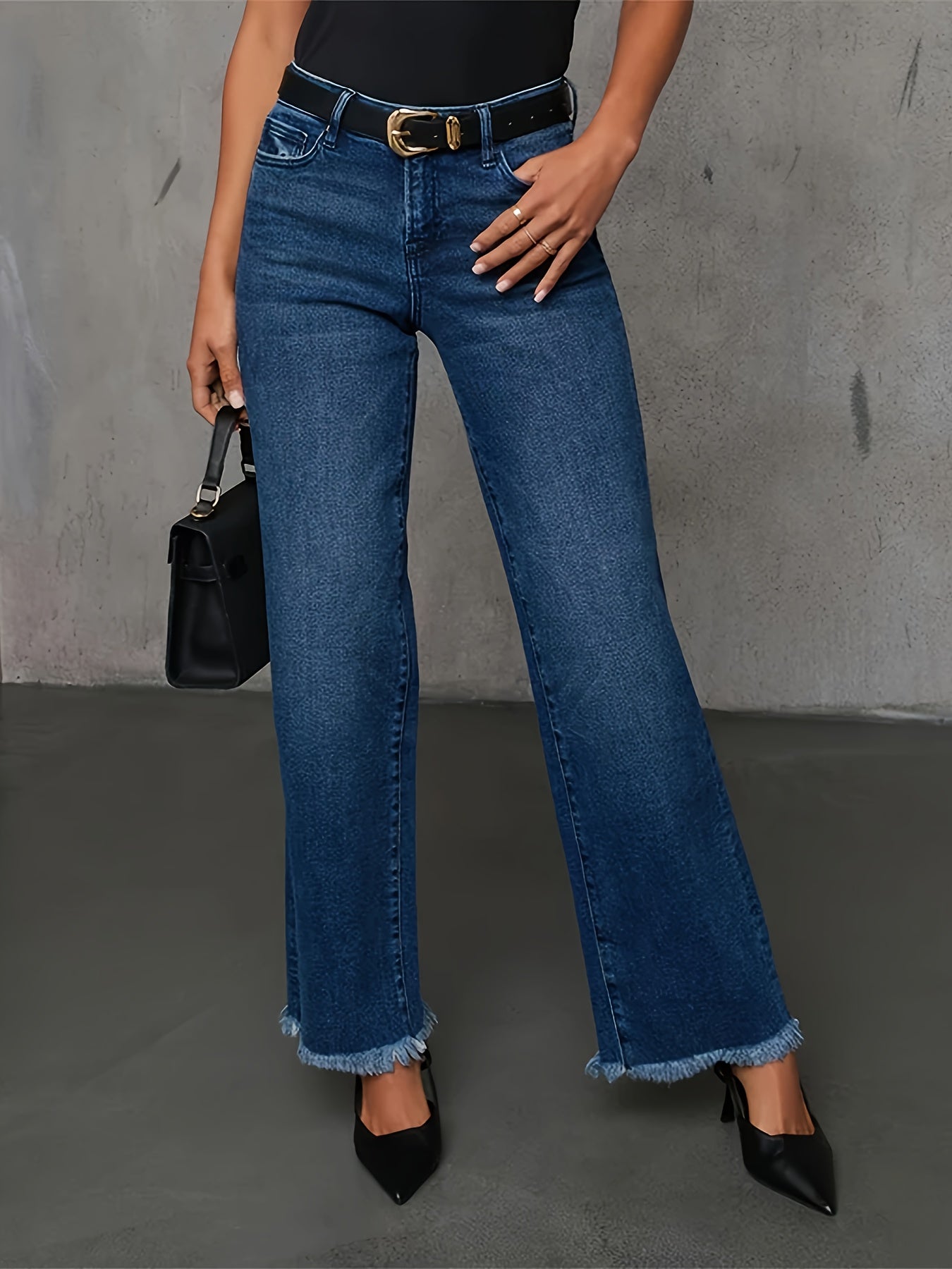 Jean évasé en denim élégant et polyvalent pour femme taille pantalon court à jambes larges