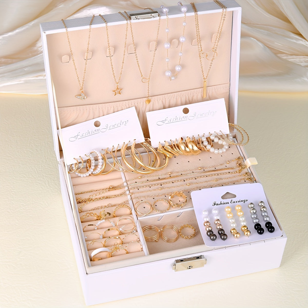 Ensemble de bijoux femme 91 ou 114 pièces, boucles d’oreilles créoles minimalistes en métal, bagues à fleurs ajourées, strass, papillons, perles imitation, collier pendentif et bracelet perlé, style tendance et luxueux