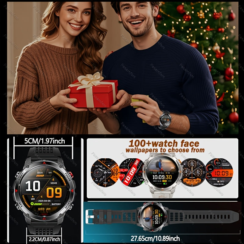 2025 new GPS smartwatch with flashlight, full touch screen, wireless calling, music playback, for iPhone/Android, equipped with GPS, compass, altimeter, barometer, calendar, calculator, calorie pedometer, fitness tracker, swi