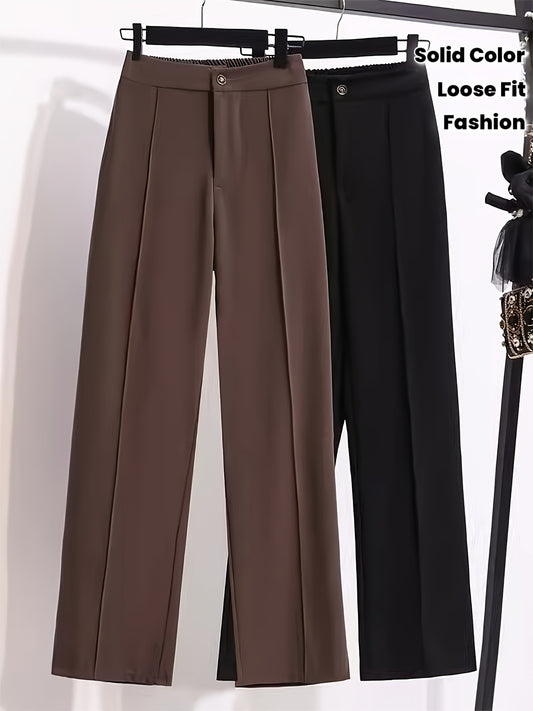 Pantalon Femme Style Western – Couleur Unie, Jambe Droite, Coupe Décontractée