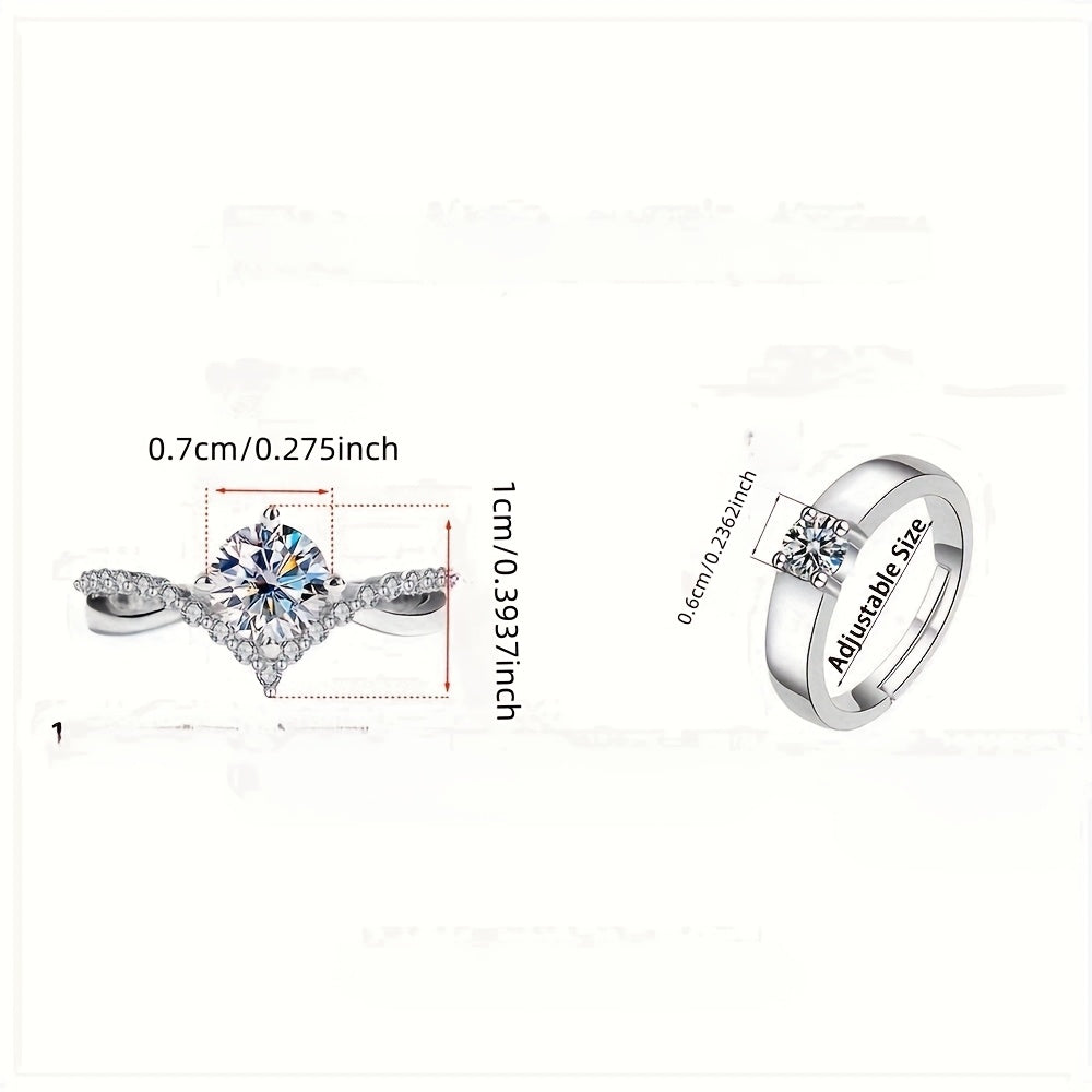 Elegant 2pcs Cubic Zirconia Wedding Ring Set - Adjustable Open Design, Sparkling Silvery And Golden Engagement Rings, Perfect for Couples, Ideal for Everyday Wear Or Parties.