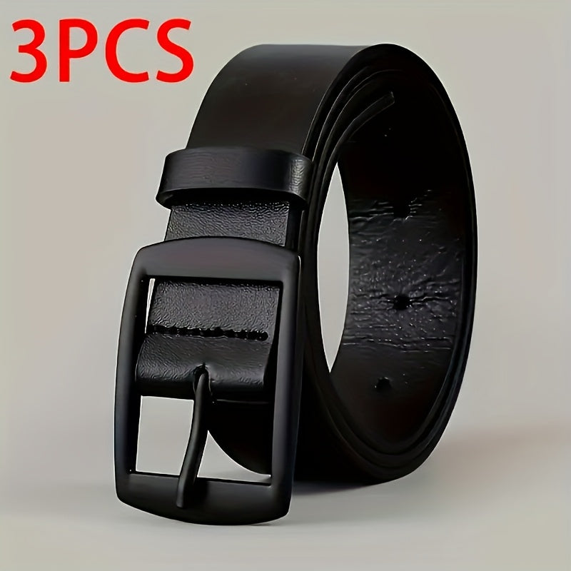 Lot de 3 Ceintures Homme en Cuir Synthétique – Boucle Métallique à Ardillon, Ceintures Tendance pour Jeans, Grandes Tailles, Disponibles en Marron Clair/Noir/Marron Foncé, Accessoires Décontractés, Fabrication de Qualité