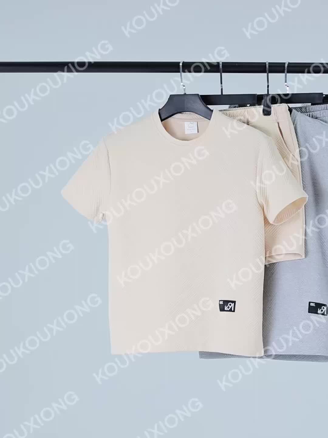 Star BOM Men's Trendy Round Neck T-Shirt Summer Jacquard Rhombus Design Casual Sportswear T-Shirt Shorts Set Two-Piece Set