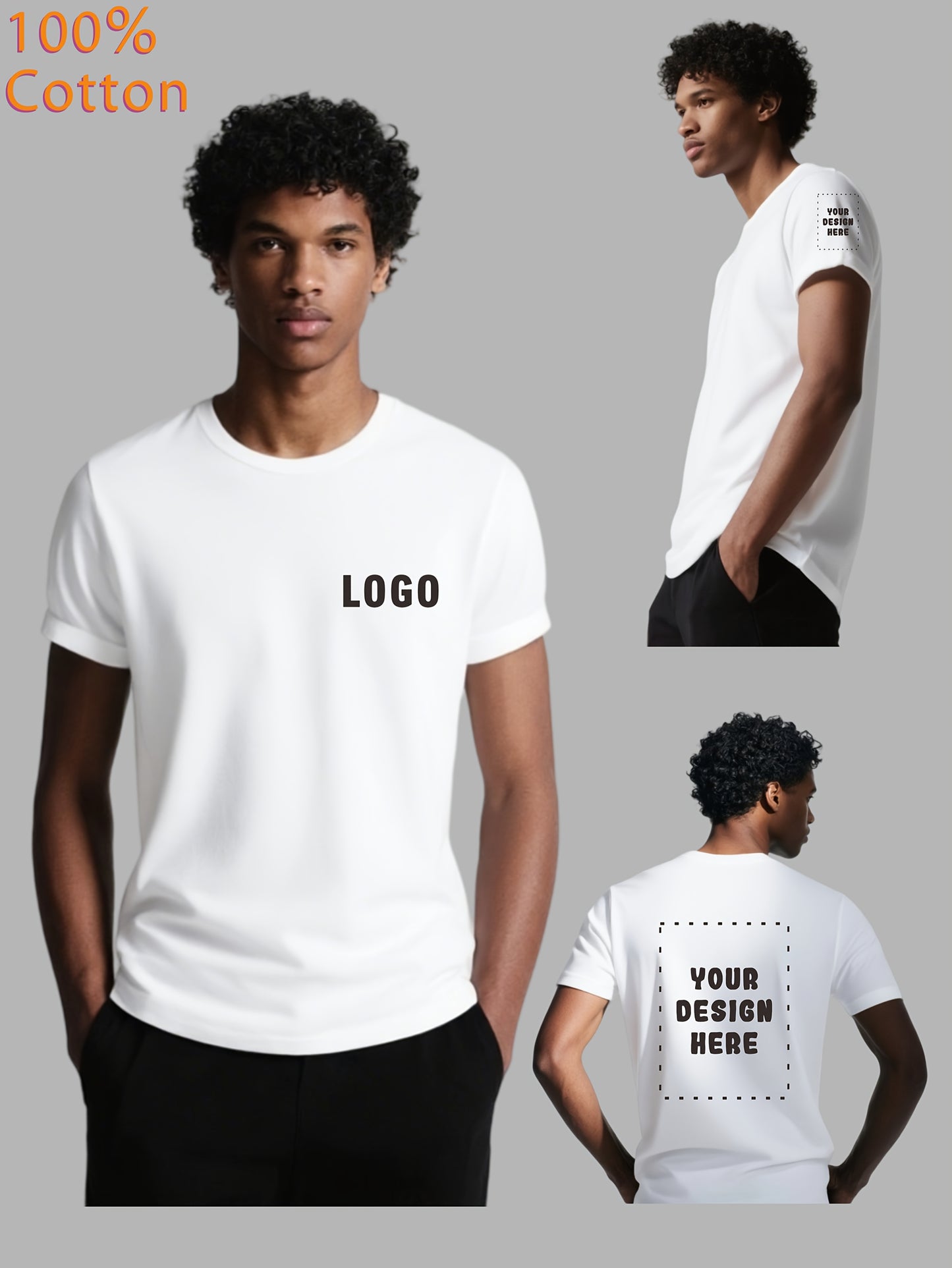 Custom-Made Men'S Short-Sleeve T-Shirt with Customizable Logos on The Chest, Back, And Sleeves. Breathable And Comfortable, Suitable As a Gift for Others, Work Uniforms, Team Apparel, Or Souvenirs.