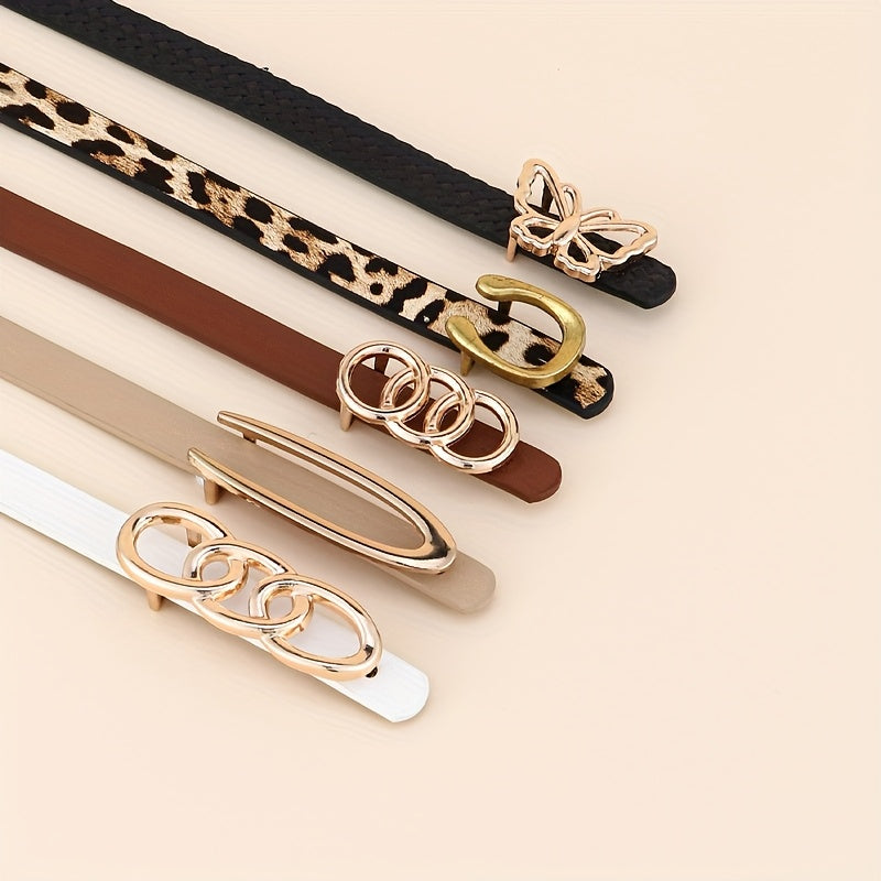 Lot de 5 ceintures fines pour femmes – Mode minimaliste, polyvalentes, ceintures stylées à imprimé léopard
