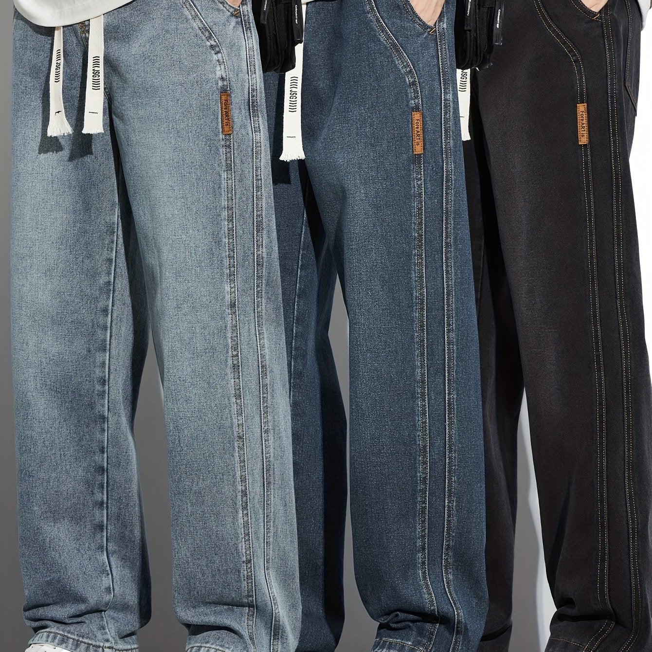 Jean Homme Délavé Résistant – Coupe Droite, Taille Mi-Haute, Poches Classiques, Bleu/Noir/Gris Foncé, Coupe Décontractée