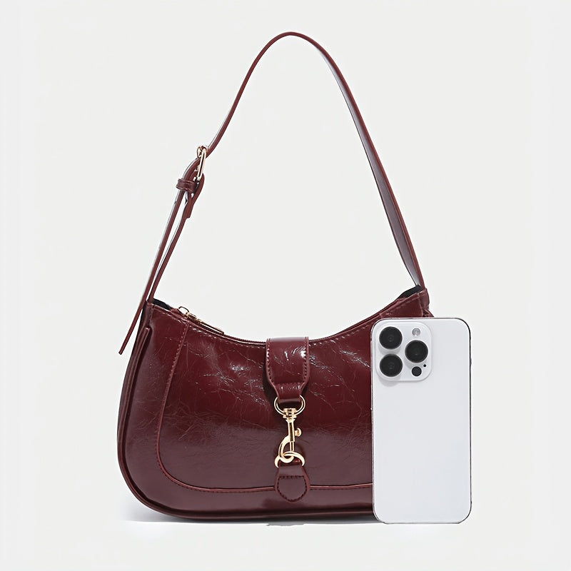 Sac Rétro Femme – Sac à Main et Bandoulière en Simili, Sac Croissant Bourgogne, Sangle Réglable, Fermeture Boucle, Élégant pour Rendez-vous, Soirées ou Sorties, Sac Polyvalent Convertible, Idéal Cadeau pour Mariage, Bureau ou Usage Quotidien