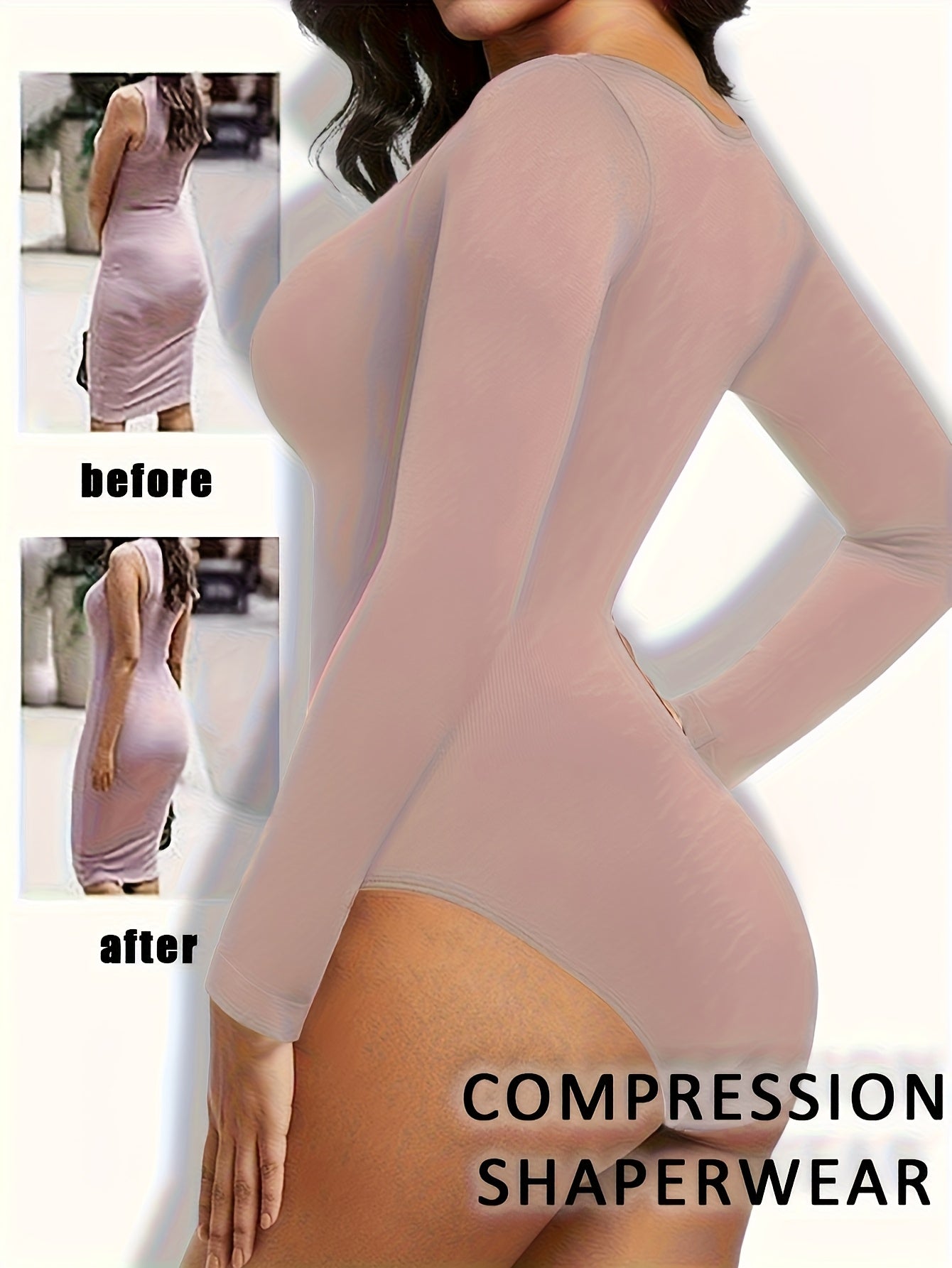 Body Femme Sexy Manches Longues – Col Rond, Taille Haute, Sans Coutures, Dos Nu Col Carré, Combinaison Short Mi-Cuisse, Idéal Fitness Printemps/Été, Tissu Lisse, Polyvalent