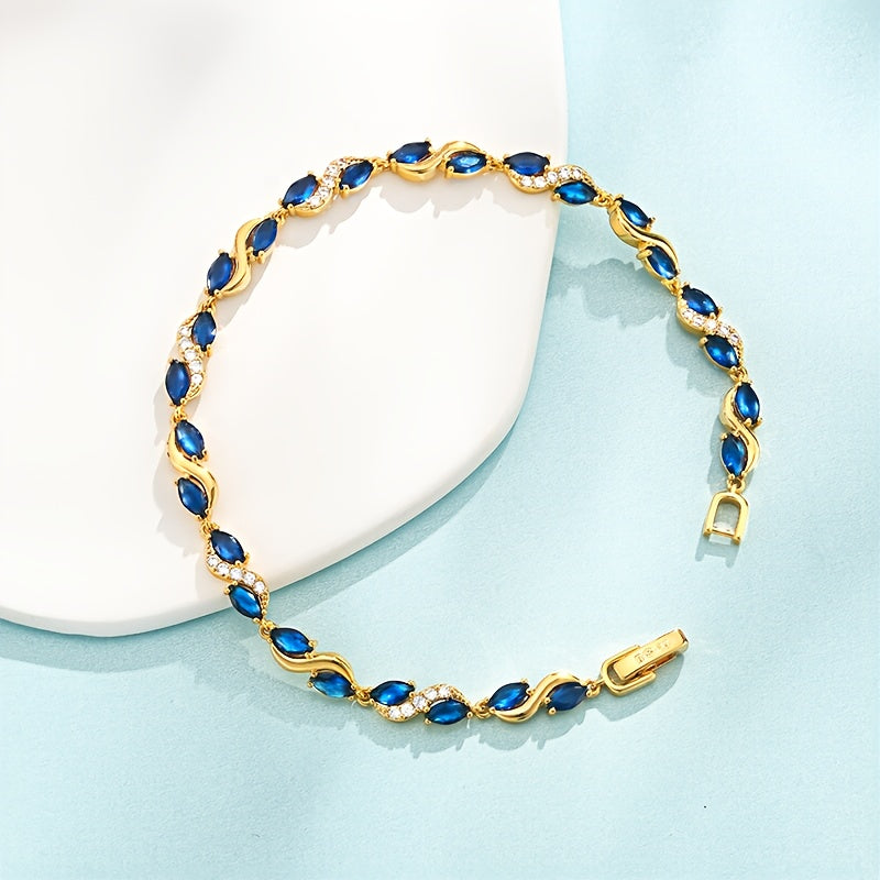 Bracelet élégant pour femme en argent 925 avec zirconia synthétique bleu 5A, accessoire tendance et raffiné, parfait comme cadeau pour une soirée en amoureux, Saint-Valentin ou pour mère et fille, livré avec coffret cadeau
