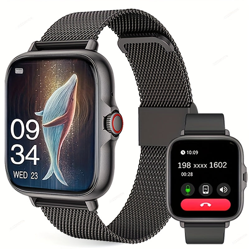 Montre Connectée 4,65 cm à Écran Tactile Complet – Appels Sans Fil, 100+ Modes Sport, Bluetooth 4.0, Bracelet Acier Inoxydable, Recharge USB, Contrôle Caméra et Musique à Distance, Compatible iPhone/Android, Cadeau Idéal pour les Passionnés de Fitness